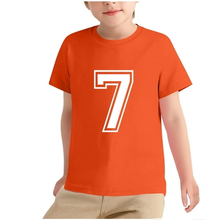 AHTJRT Kids 7th Birthday Shirt Short Sleeves Crewneck Top Tees Fashion Lightweight Breathable Outdoor Running Baseball Pullover Orange 9-10 Years