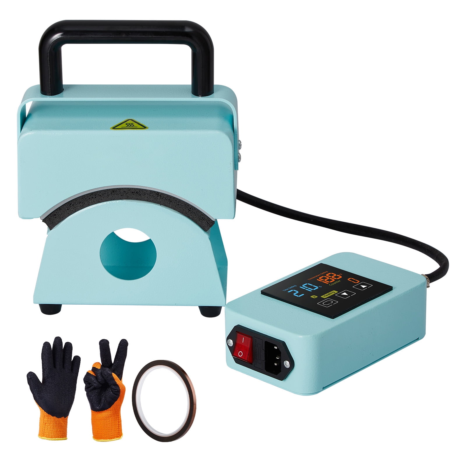 SKYSHALO Cap Press Device, Compact Cap Heating Tool with Built-in Controls, Features 5.9x3.15 inch Curved Heat Plate, Stable Stand & Glove, Auto Power-Off, Green