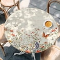 thumbnail image 3 of Retro Spring Floral Fitted Tablecloth with Elastic Edged, Round Table Cloth for Dining Table, Botanical Colorful Summer Butterfly Waterproof Oil Proof Table Cover for Indoor Outdoor 45"-54", 3 of 9