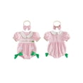 thumbnail image 2 of BemeyourBBs Baby Girls Golf Outfits Newborn Baby Girl Hospital Outfit Plaid Bubble Romper New to The Club Letter Golf Embroidery Puff Short Sleeve Doll Collar Bodysuit and Headband Set, 2 of 9