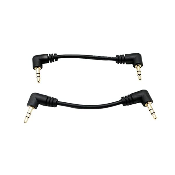wonima02 3.5mm Stereo Audio Cable, 2-Pack Gold Plated 3.5mm Male 90 Degree Right & Left Angled to Male 3 Pole Stereo Audio Adapter Cable for Smartphones Tablets Media Players 10cm/3.9inch