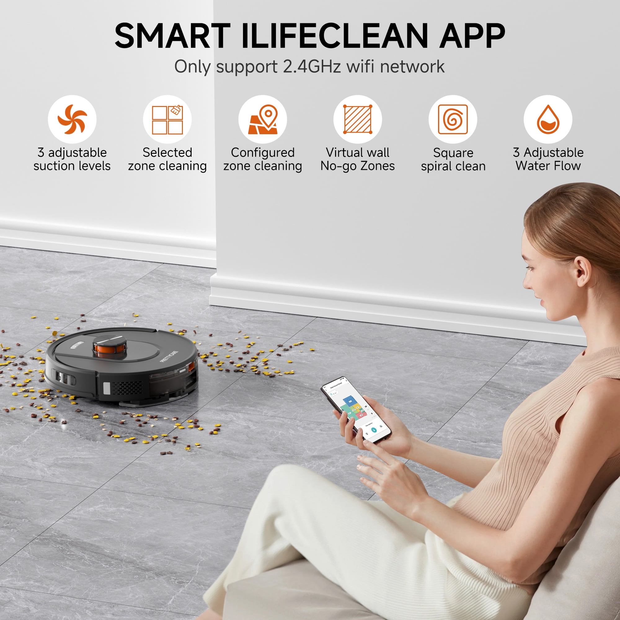 PrettyCare Robot Vacuum and Mop Combo Cleaner 9000pa,85 Days Self-Emptying & Recharging Station with 3D Home Mapping for Debris/Stain/Hair/Pet, L1 PRO