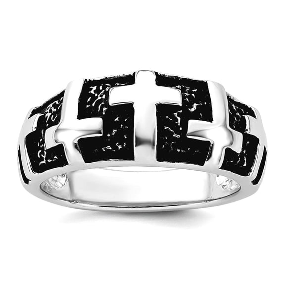 4.25 To 8.8 (tapered)mm 925 Sterling Silver Rhodium Plated Enameled Polished Multi Religious Faith Cross Mens Ring Size