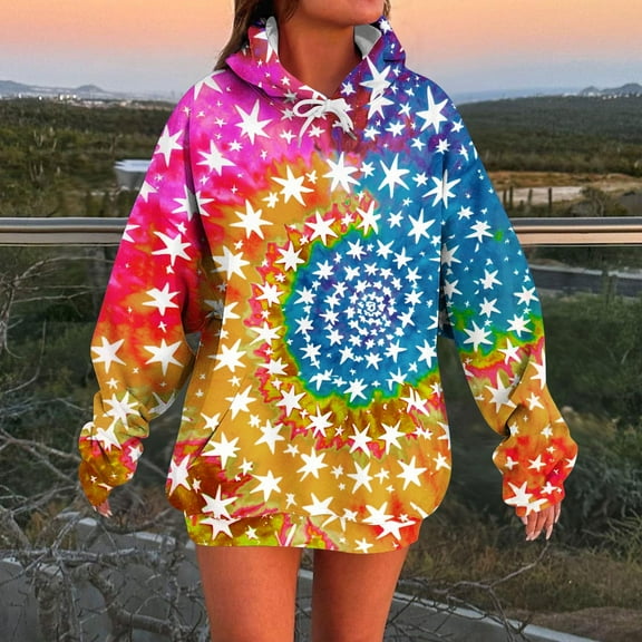 PiGOGI Women's Hooded Printed Long Sleeve Sweatshirt with Pocket - Casual Fashion Polyester Top Yellow XL