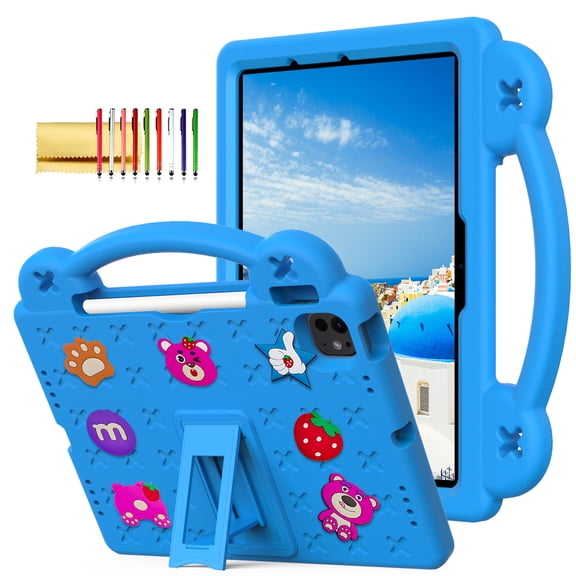 TECH CIRCLE for iPad Air 6th Gen 11 Inch Case 2024,iPad Pro 11 Inch Case 2024 5th Gen,Strawberry Panda Shockproof Rugged Lightweight Convertible Stand Kids Friendly Tablet Case with Handles,Skyblue