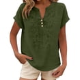 thumbnail image 4 of Womens Embroidered Tops Boho Peasant Gauze Blouses Short Sleeve Henley Tops Gauze Shirts Lightweight Linen Blouses For Women Summer Blouses For Women Peasant Tops For Women Green2 XL, 4 of 9