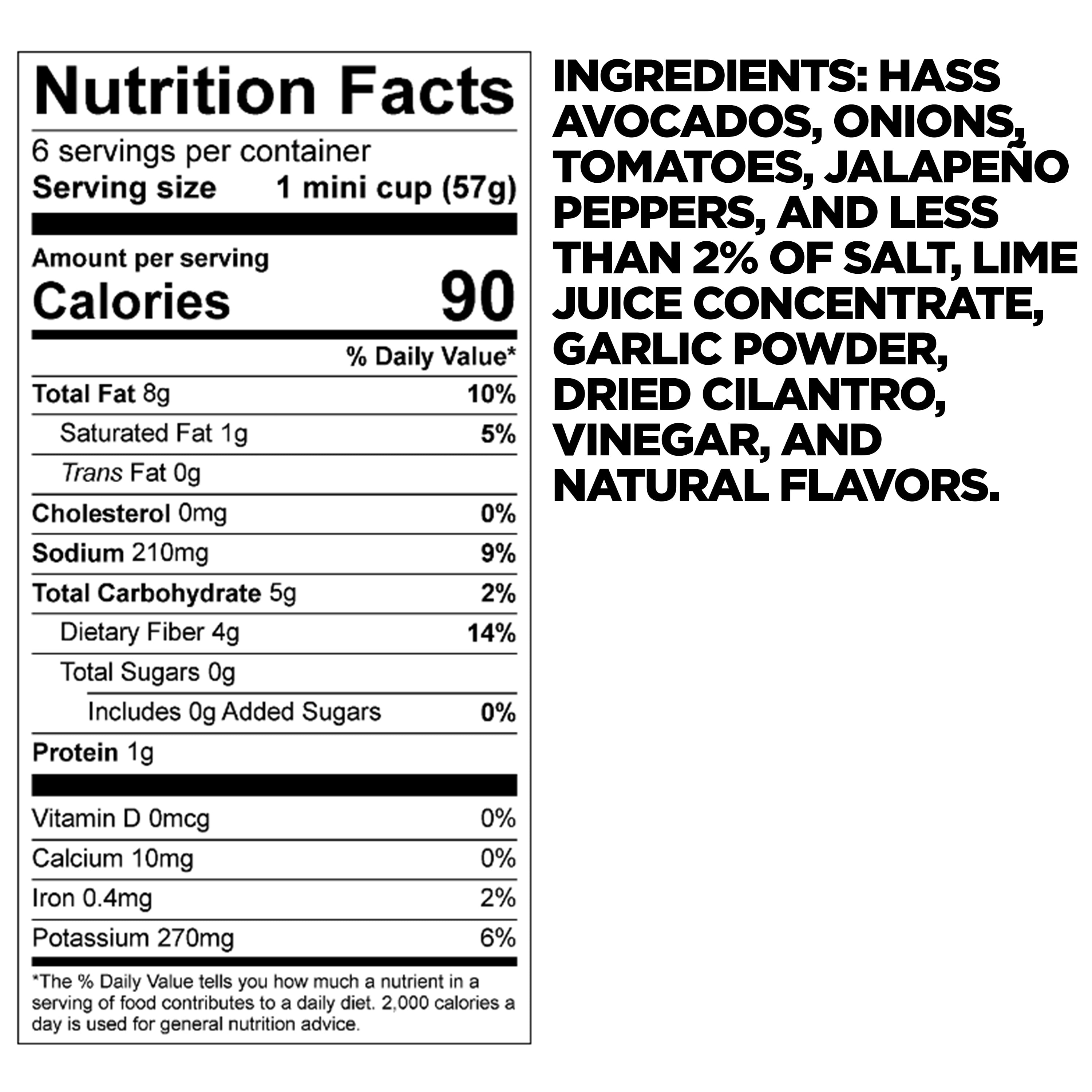 Tostitos Chunky Guacamole, Mild Hint of Lime, 2 oz Mini Cups, 6 Pack