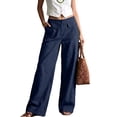 thumbnail image 2 of Womens Cotton Linen Wide Leg Pants High Waisted Straight Business Casual Pants Summer Office Work Trousers with Pockets, 2XL, 2 of 4