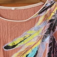 thumbnail image 3 of Women's Crinkle Cotton Feather Print T-Shirt Casual Round Neck Short Sleeve Boho Blouse Top, 3 of 7