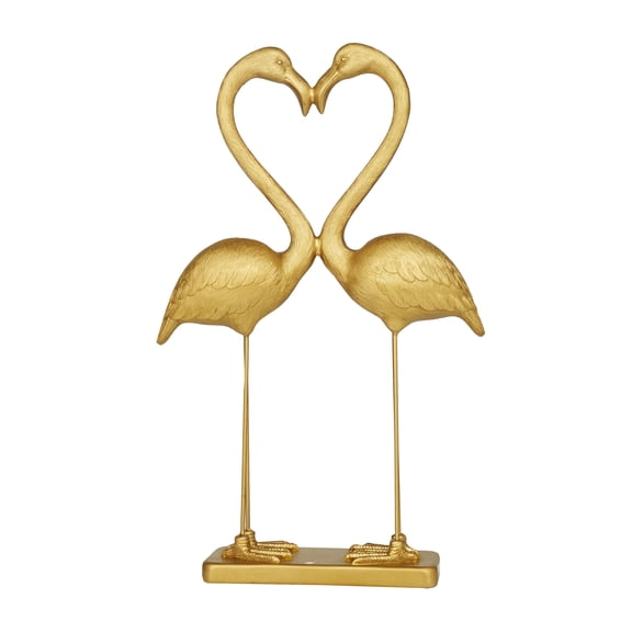 15" x 24" Gold Polystone Flamingo Sculpture, by DecMode