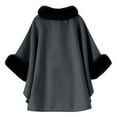 thumbnail image 2 of DAFPZW Elegant Faux Fur Trim Cape Coat for Women Belted Waist Batwing Poncho Cloak Warm Winter Oversized Pull On Fuzzy Shawl, 2 of 5