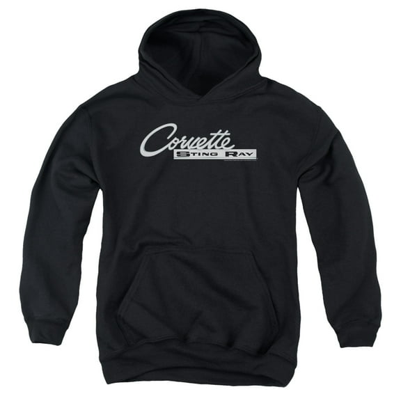 Trevco CHV217-YFTH-3 Chevrolet & Chrome Stingray Logo Youth Pull-Over Hoodie, Black - Large