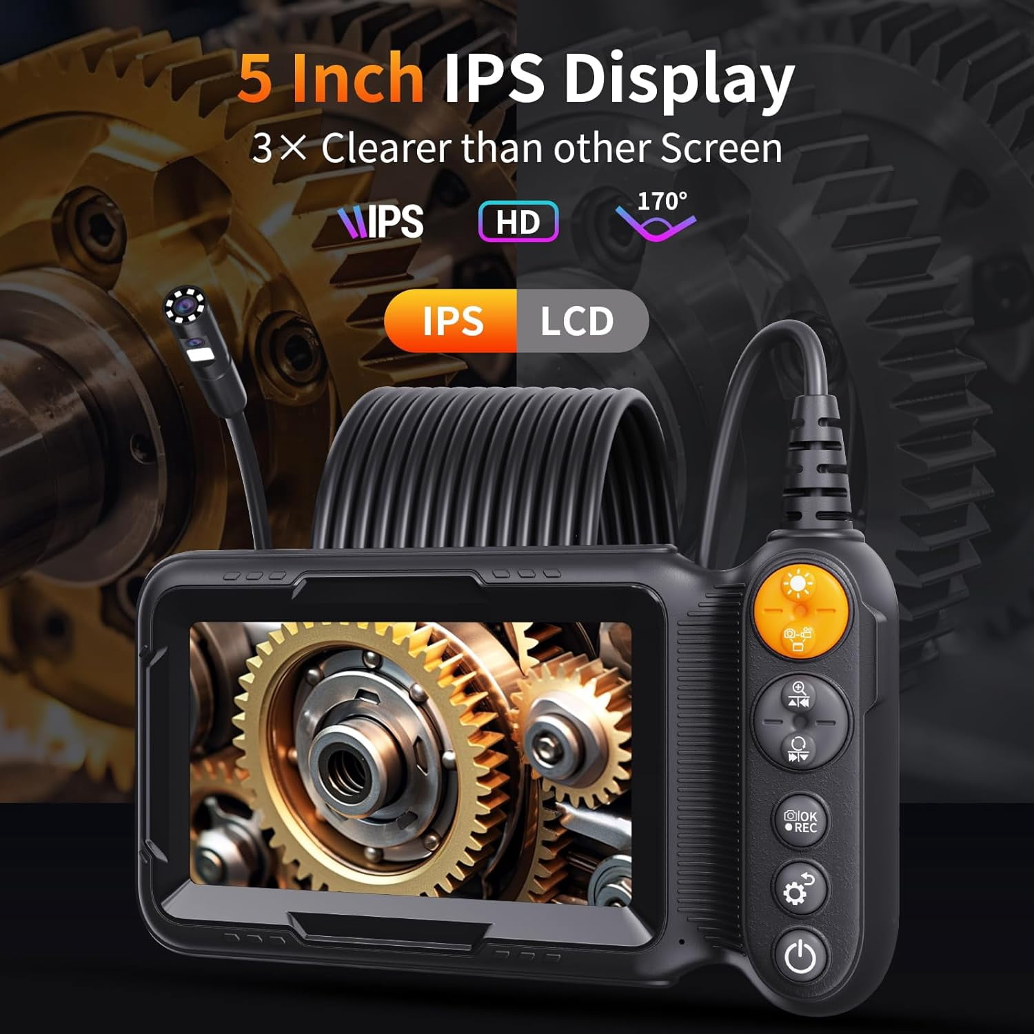 Borescope Endoscope Camera with Light, IP67 Waterproof Endoscope with 5" Screen, 1080P HD Inspection Camera, Borescope Camera with Light, 16.5ft Flexible Endoscope Camera, Gadgets for Men