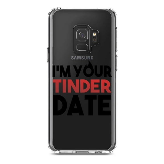 DistinctInk Clear Shockproof Hybrid Case for Samsung Galaxy S9 (5.8" Screen) - TPU Bumper Acrylic Back Tempered Glass Screen Protector - I'm Your Tinder Date