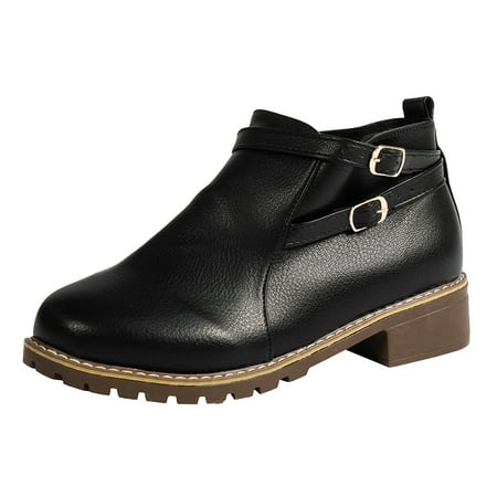 

Ladies Casual Comfort Boots Shoes Fashionable Autum Winter Women Ankle Boots Heel Low Non Slip Sole Round Toe Solid Color Side Zipper