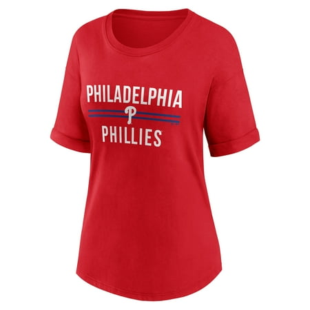 Philadelphia Phillies Women's Red Out Run Bi-Blend Rolled Cuff T-Shirt, Up to Size 3XL