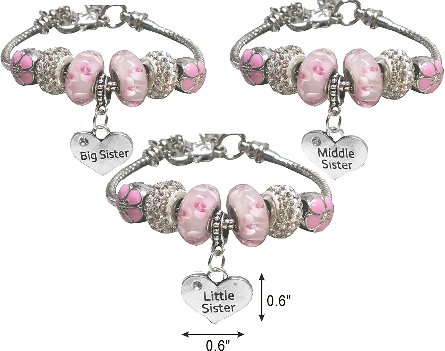 Little Sister Pink Leather Charm Bracelet for Girls Presented in High Quality Gift Pouch