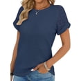 thumbnail image 4 of UVN Summer Blouses for Women Short Sleeve Crewneck Dressy Shirts Ladies Casual Waffle Knit Hollow Out Tunic Tops, 4 of 9