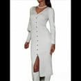 thumbnail image 2 of Vestido Midi de Punto Acanalado para Mujer, Estilo Informal, Cuello en V, Larga, Ajustado, para Otoño de 2025 XL, 2 of 10