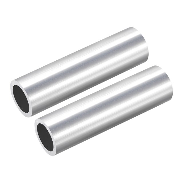 tubo redondo de aluminio unique bargains 6063 28mm od 22mm interior 100mm longitud 2uds par de tubos cilíndricos huecos en tono plateado, vista 3/4 frontal, 28 mm OD y 22 mm ID, longitud 100 mm, superficie lisa sin costuras; adecuados para componentes estructurales, marcos y proyectos de bricolaje; también suelen usarse para maquetas y montajes personalizados.
