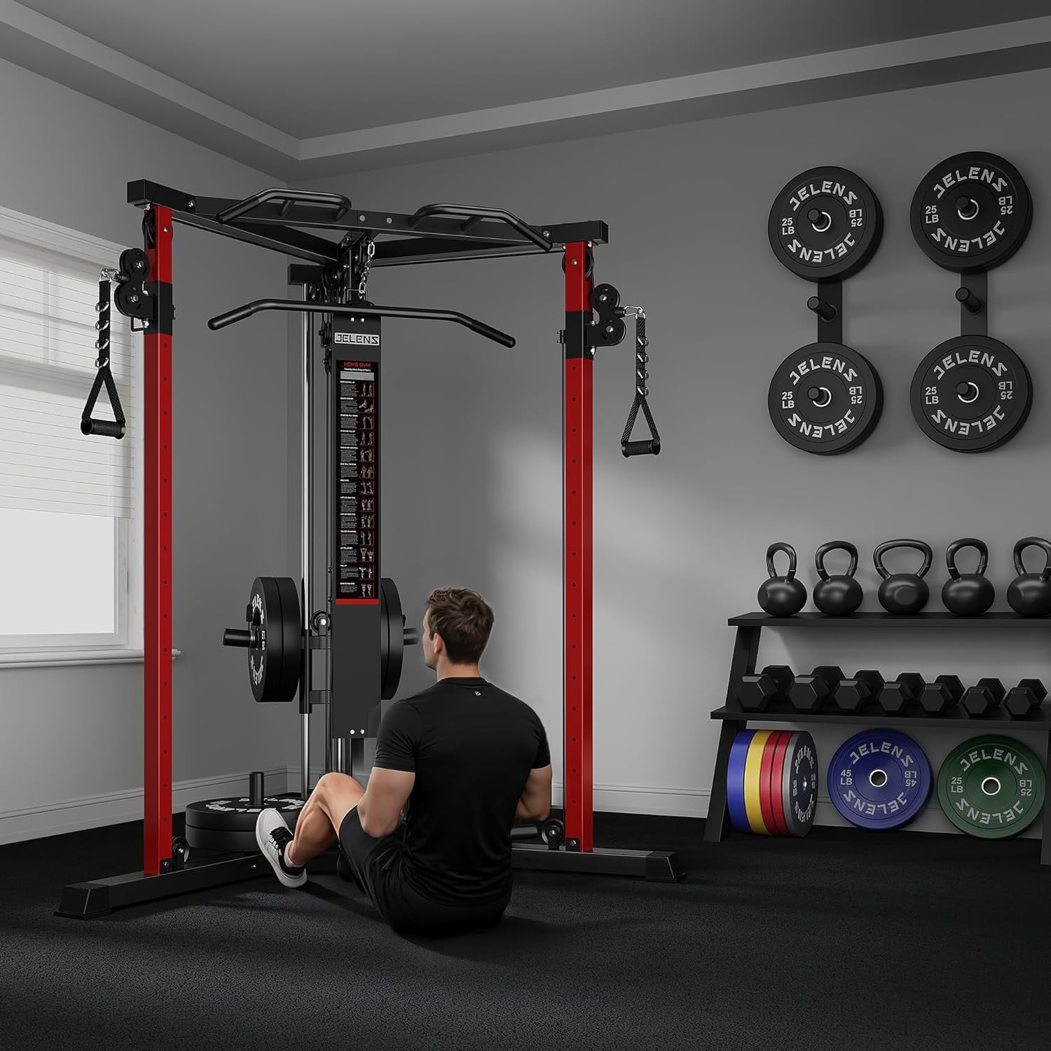 Fitness Cable Crossover Machine,Functional Trainer with High and Low Pulley System for Chest Fly, LAT Pulldown and Seated Cable Row Machine, Smith Machine with Cable Crossover for Home Gym