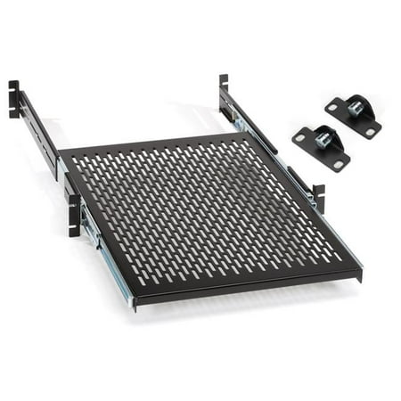 - Rackmount Sliding, Vented, Locking 4-Point Shelf, 19 in Rails
