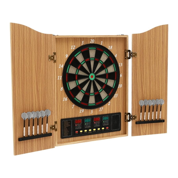 Electronic Dartboard for Adults, 27 Games , Board Cabinet Set with 12 Soft Tip Darts Outdoor Professional Dart Board Cabinet LED Digital Dart Board