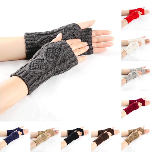 GPOECD Gloves for Women Women Winter Fingerless Thermal Knitted Gloves with Thumb Holes