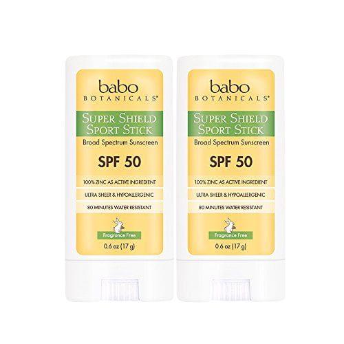 Babo Botanicals Super Shield Zinc Sport Stick Sunscreen SPF 50 with Soothing Organic Ingredients, Non-Nano, Fragrance Free, For Baby, Kids or Sensitive Skin - 2-Pack 0.6 oz