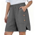 thumbnail image 5 of Summer Shorts for Women 2026 with Pockets 100% Cotton Cargo Style Button Detail Shorts Elastic Waist Wide Leg Bottoms, 5 of 6