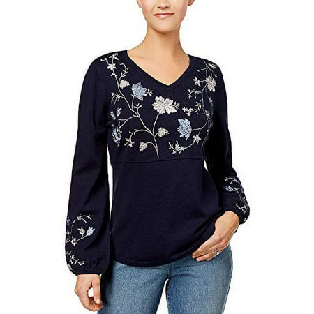 Style&Co Petite Embroidered Tunic Sweater (Industrial Blue, PS)