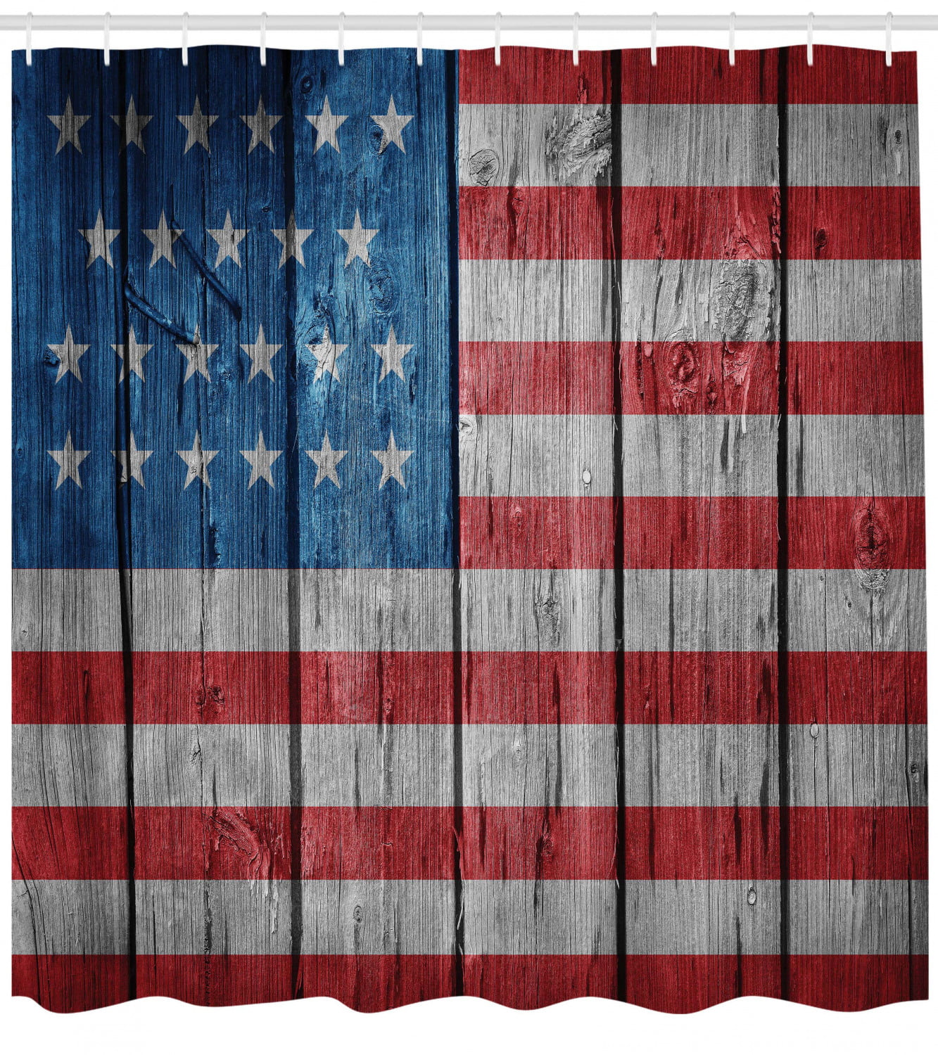 USA American Flag Retro Pattern Bathroom Fabric Extra Long Shower Curtain 