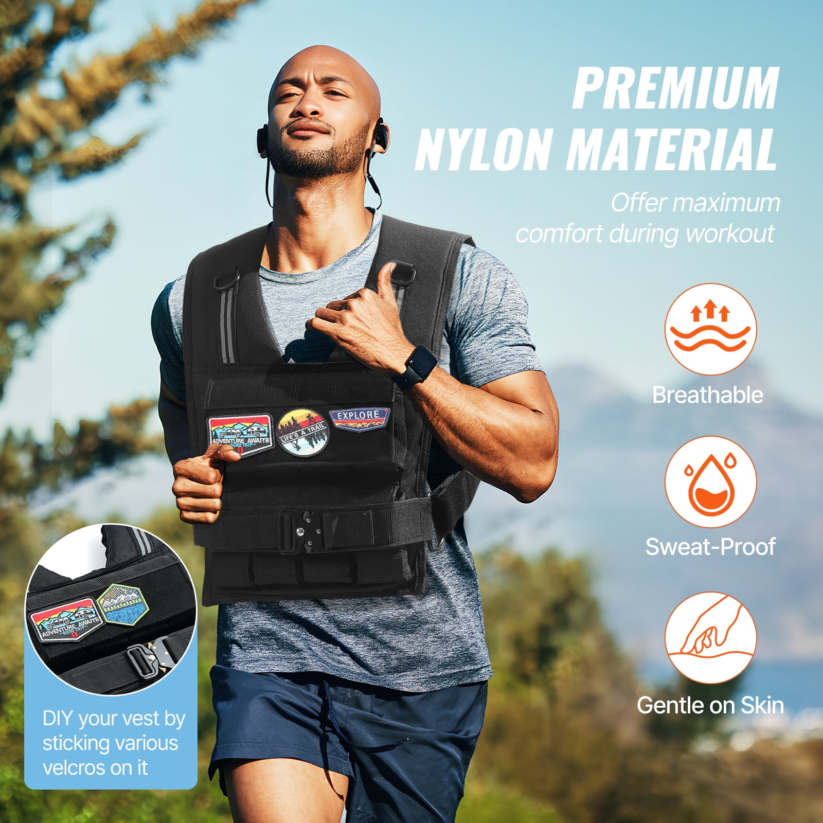 KFFKFF Adjustable Weighted Vest, 35lb Exercise Vest with Iron Weights, Shoulder Padding, and Reflective Stripes, Fitness Vest for Men and Women, Training Gear for Running and Strength Workouts