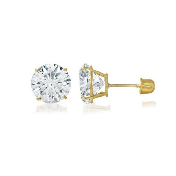 Genuine 14k Yellow Gold Round White Sapphire Stud Earrings, 5MM, Screw Back Plated by Paris Jewelry