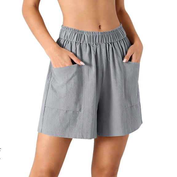 Admvng Women's Elastic Waist Linen Shorts Casual Loose Lightweight Breathable Shorts