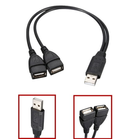2 Pack USB 2.0 A Male To 2 Dual USB Female Jack Y Splitter Hub Power Cord Adapter Cable For Charging & Data Sync Cellphone Tablet Laptop Camera U disk