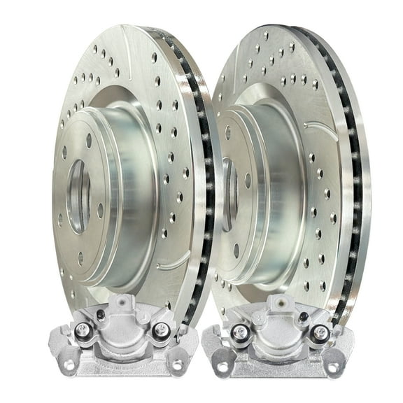 AutoShack Rear Drilled & Slotted Brake Rotors Calipers | Replacement for 2002-2018 Ram 1500 2004-2009 Dodge Durango 2007-2009 Chrysler Aspen 4WD | Zinc Coated | 4-PC Brake Kit | SilverShield Pro