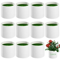 12 PCS Plastic Cylinder Planter Boxes, Plastic Flower Pots with Artificial Grass Turf, White Round Flower Planter with Green Lining for DIY Flower Arrangement, Home & Party Decor