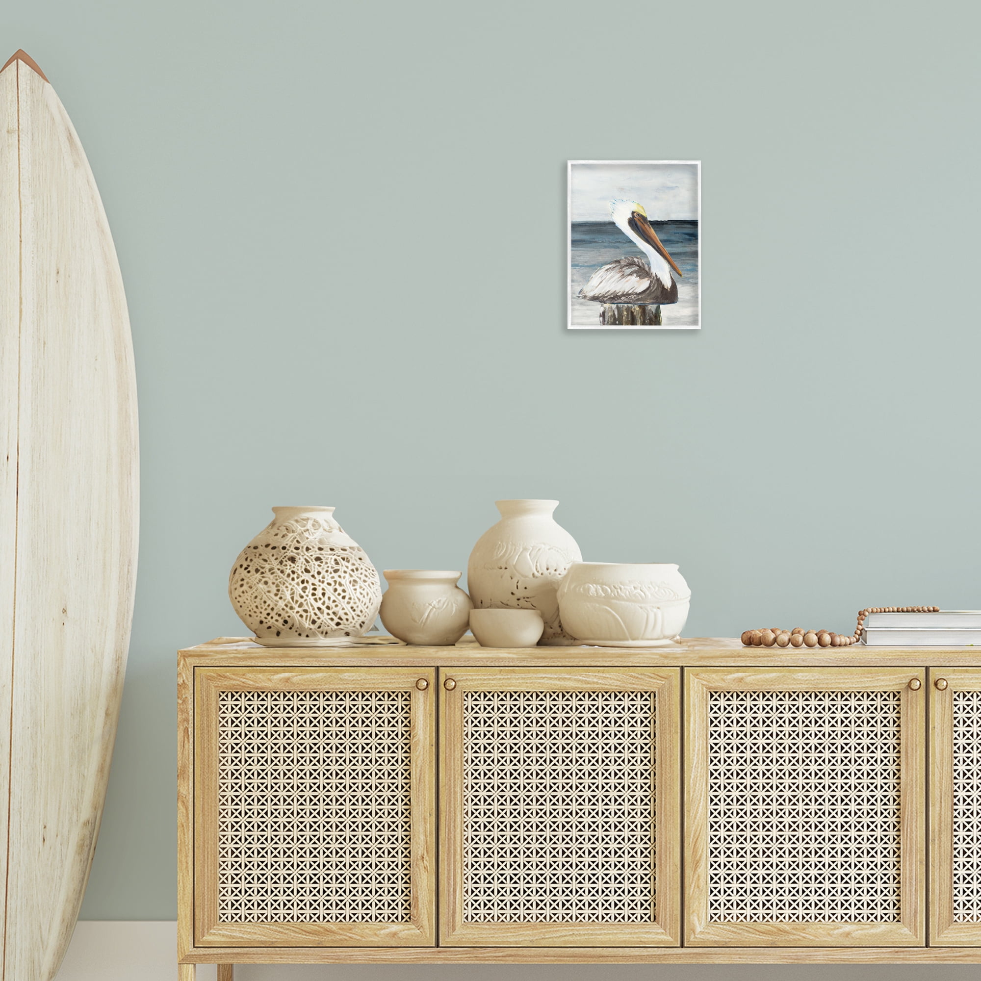 Stupell Industries Resting Beach Pelican Animals & Insects Painting White Framed Art Print Wall Art, 11 x 14