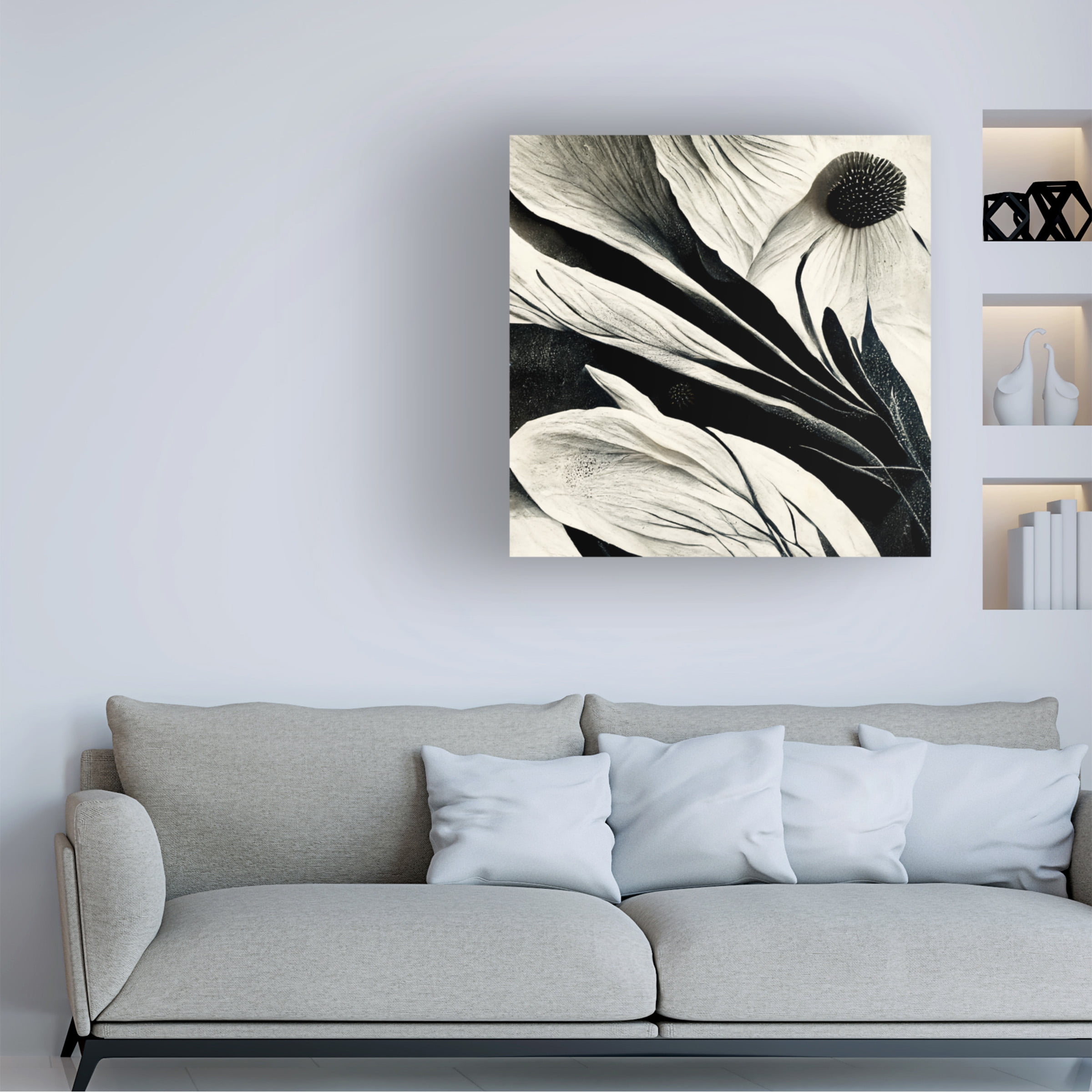Canvas Wall Art - Ray Heere 'Flowers Black White 7' Wall Art for Living Room, Bedroom, or Office DÃ©cor by Trademark Fine Art - 35 x 35 Inches