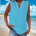 thumbnail image 2 of Summer Tops for Women 2026 Trendy Sleeveless Cotton Linen Tank Top Casual Button V Neck Tunic Blouses Basic Shirt with Pocket, 2 of 7