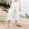 thumbnail image 2 of Diufon Linen Capris for Girls Summer Palazzo Smocked High Waist Capri Pants Beach Vacation Pants with Pockets, 2 of 7