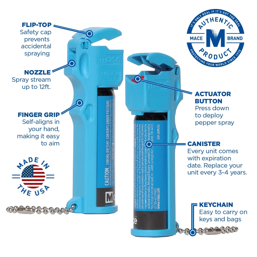 Mace Brand PepperGard Pepper Spray, Max Strength OC Pepper Formula with UV Detection Dye & Key Chain, Blue (1-Pk)