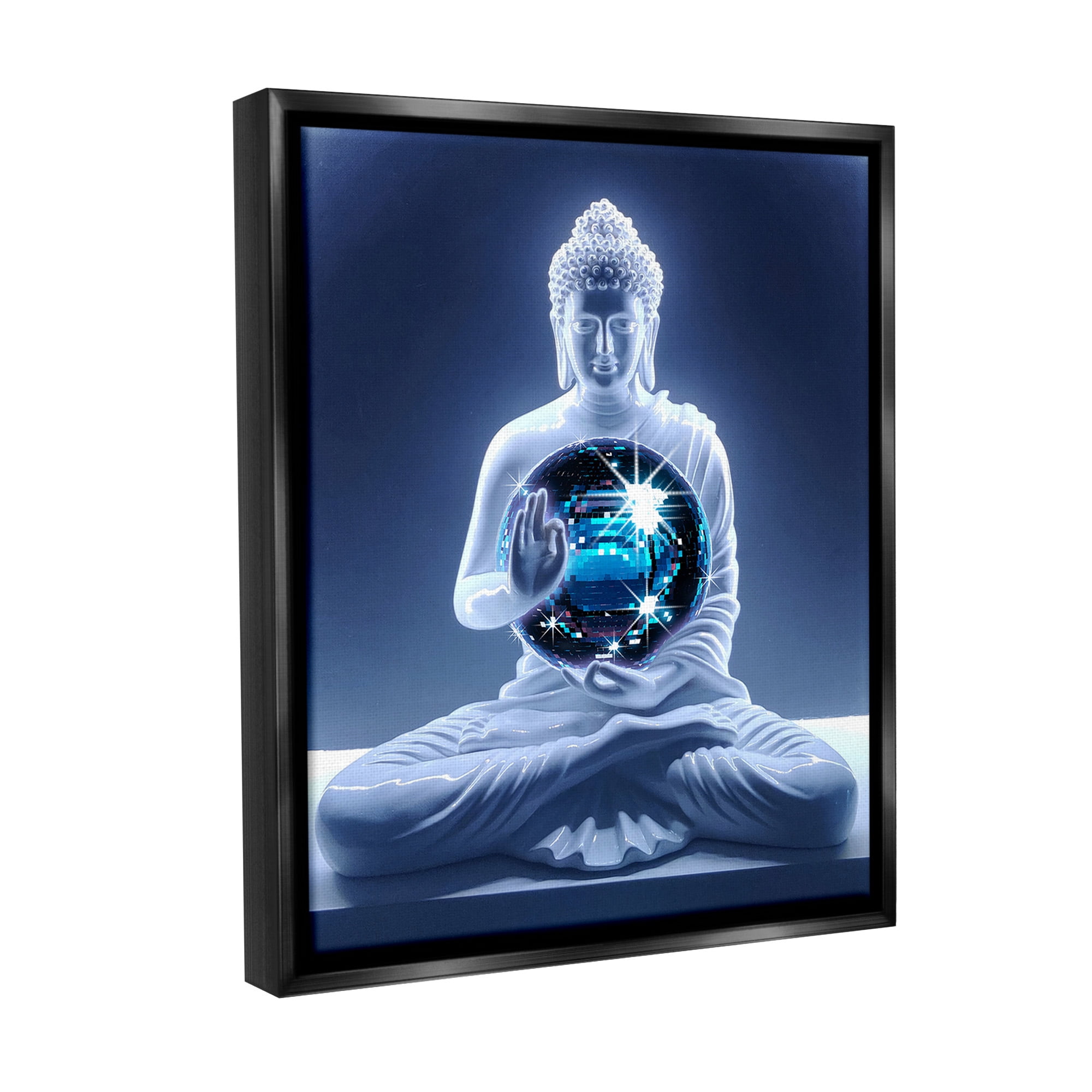 Stupell Industries Buddha with Disco Ball Novelty Painting Black Floater Framed Canvas Art Print Wall Art, 17 x 21