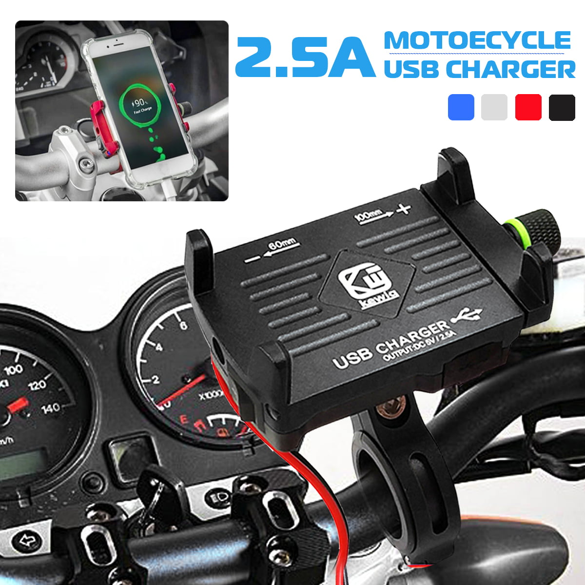 Motorcycle Handlebar Mount Cell Phone Holder USB Charger QC 3.0 Quick Charging 