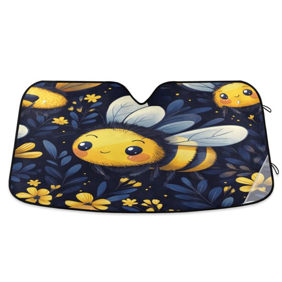 Qxltty Cute Cartoon Bumble Bee Pattern Car Windshield Sunshades Foldable UV Rays Sun Visor Protector Keep Your Vehicle Cool 53×23.5in