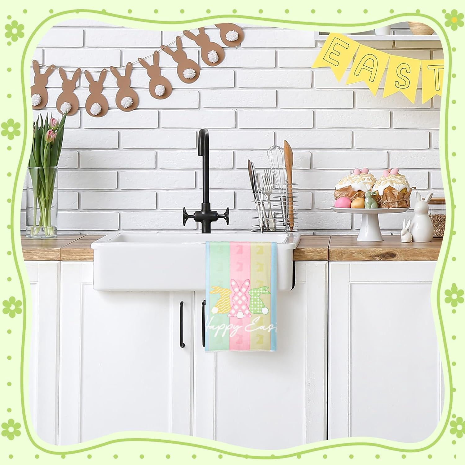 pogooe 6 Pcs Easter Kitchen Towels Colorful Easter Dish Spring Bunny Egg Truck Tea Towels Dish Cloths Seasonal Home Decoration for Hand Drying Holiday Bar Farmhouse, 18 x 26''''