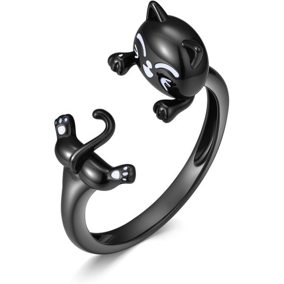 Dorunmo Black Cat Ring for Women 925 Sterling Silver Black Cat Open ring Christmas Gifts, US Size 7