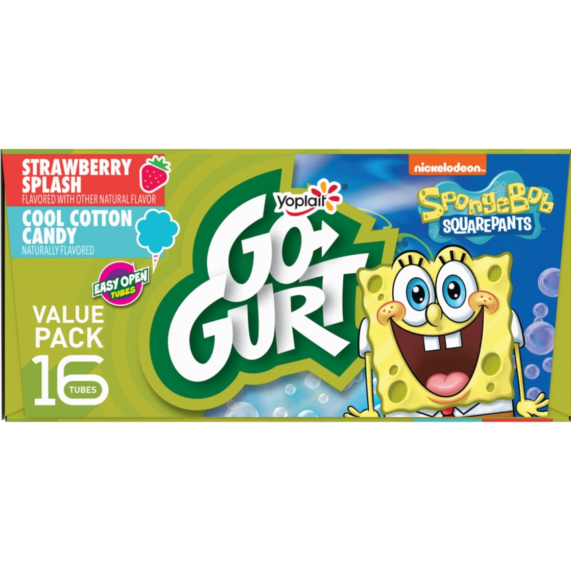 Go-GURT SpongeBob SquarePants Kids Fat Free Yogurt Variety Pack, 2 oz Yogurt Tubes (16 Ct)
