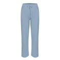thumbnail image 5 of Women's Pants Fashion Casual Pants For Women Cotton And Linen Elastic Waistband High Waistband Pocket Side Buttons Nine Point Loose Casual Straight Leg, 5 of 5
